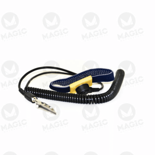 Antistatic, 10mm stud, large fixed fabric wristband with 1,8m wire and 4mm plug for personal safety.